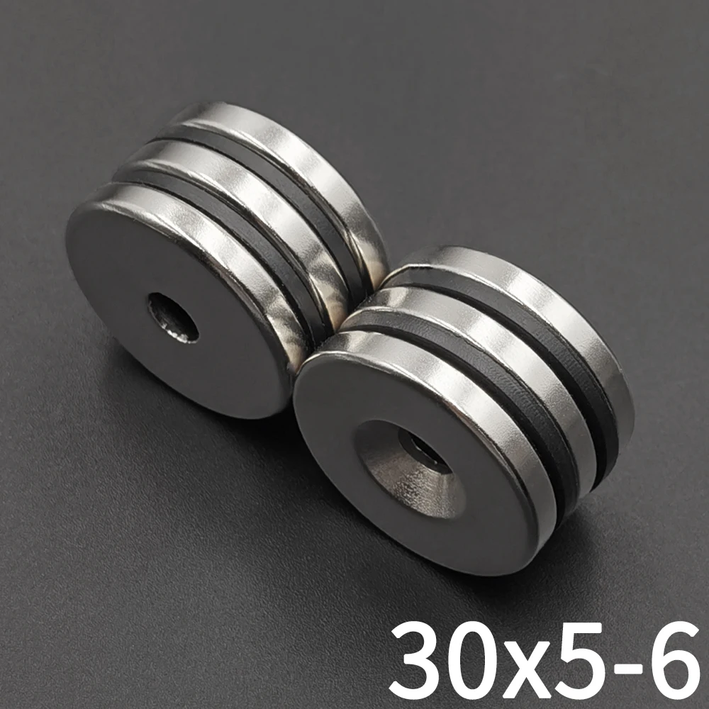 1/2/5/10Pcs 30x5-6 Neodymium Magnet 30mm x 5mm Hole 6mm N35 NdFeB Round Super Powerful Strong Permanent Magnetic Disc imanes