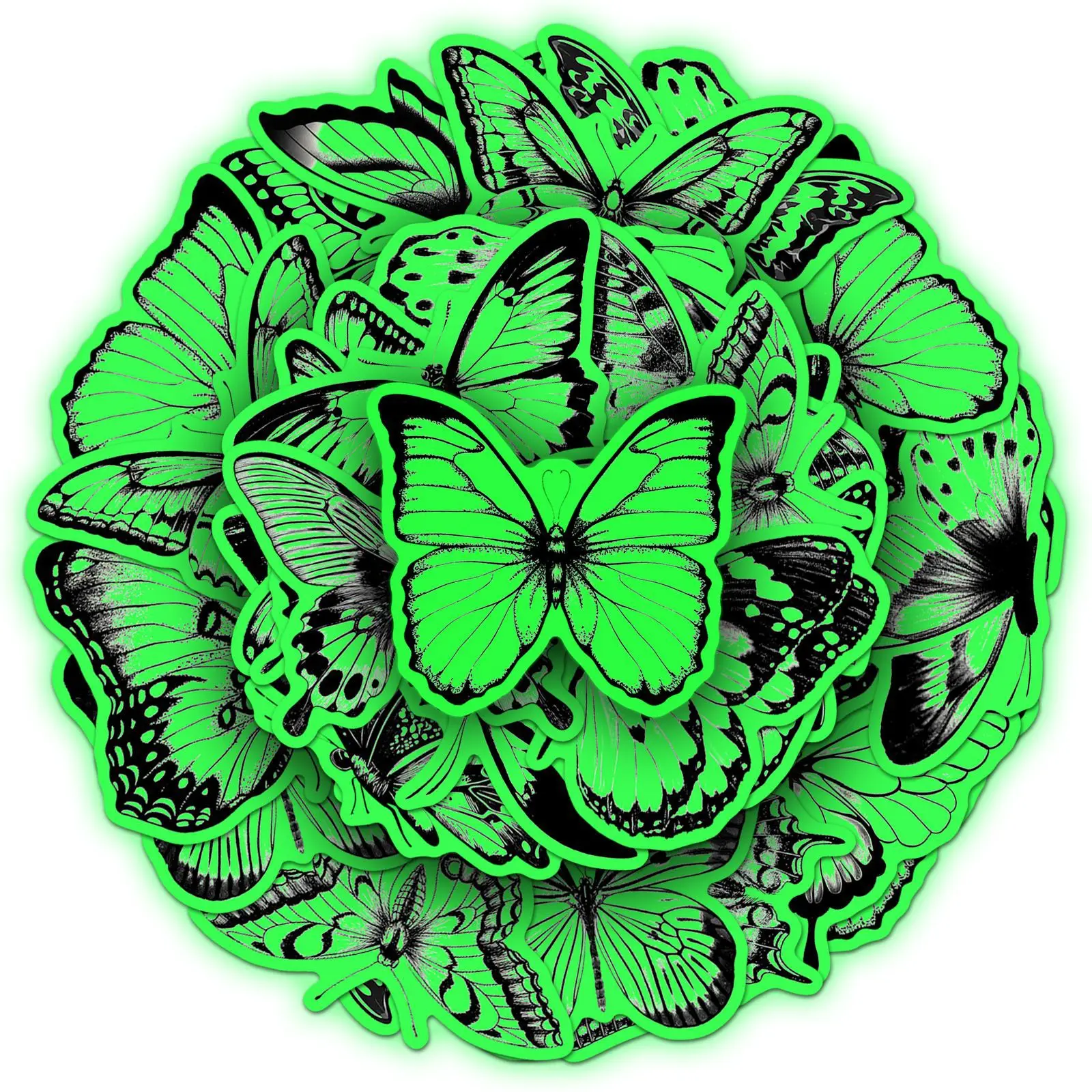 20Pcs Glow in The Dark Butterfly Stickers Cartoon Animal Insect Waterproof Decorate File Folder Window Helmet Skate Fridge Decal