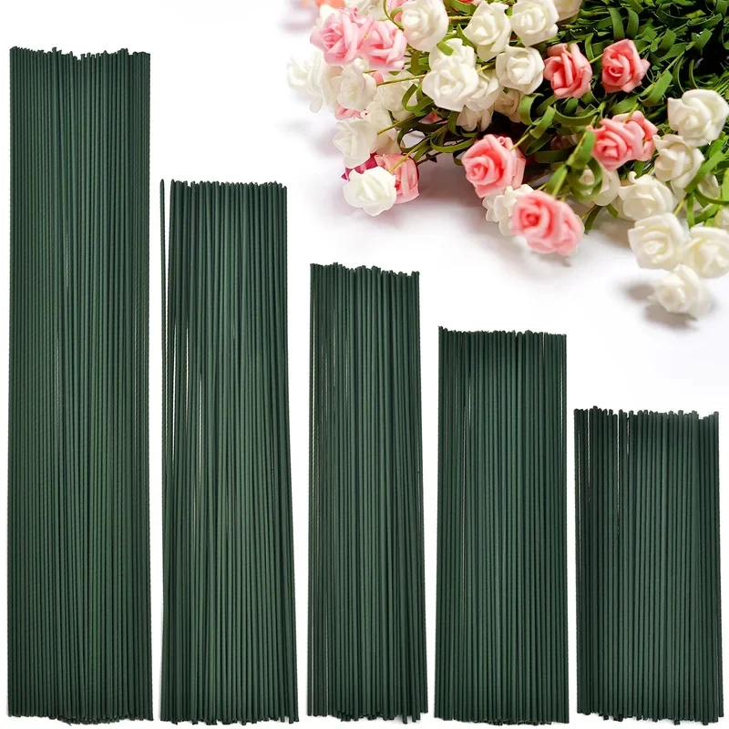 50pcs 15/20/25/30/40cm Artificial Green Flower Stems DIY Floral Material Handmade Wire Stem Accessoies For Wedding Home Decor