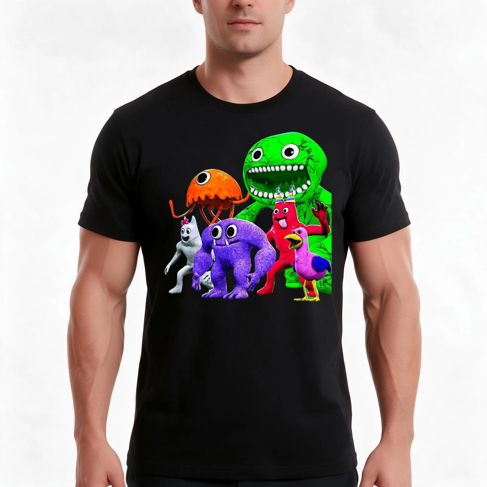 garten of banban characters T-Shirt, Summer Casual Cotton Tee, Oversized Streetwear Tops, Vintage Graphic Print, 100% Cotton