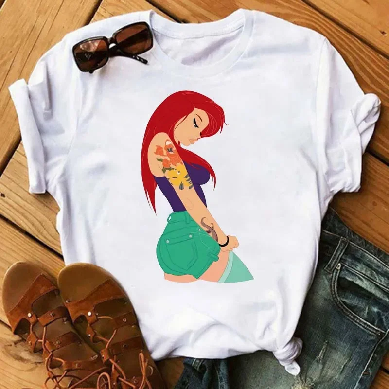 Summer Short Sleeve Teen Children T Shirt Kawaii Disney Princess Girl Kid Clothes Harajuku Cute Cartoon Print Baby Kid Tee Top