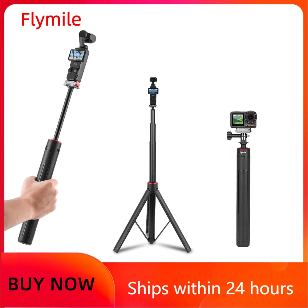 Flymile Tripod Selfie Stick Vlog Handle for DJI Pocket 3/Action 5 Pro/Insta360 X5/Gopro Accessories 62.99/55.1in Extendable