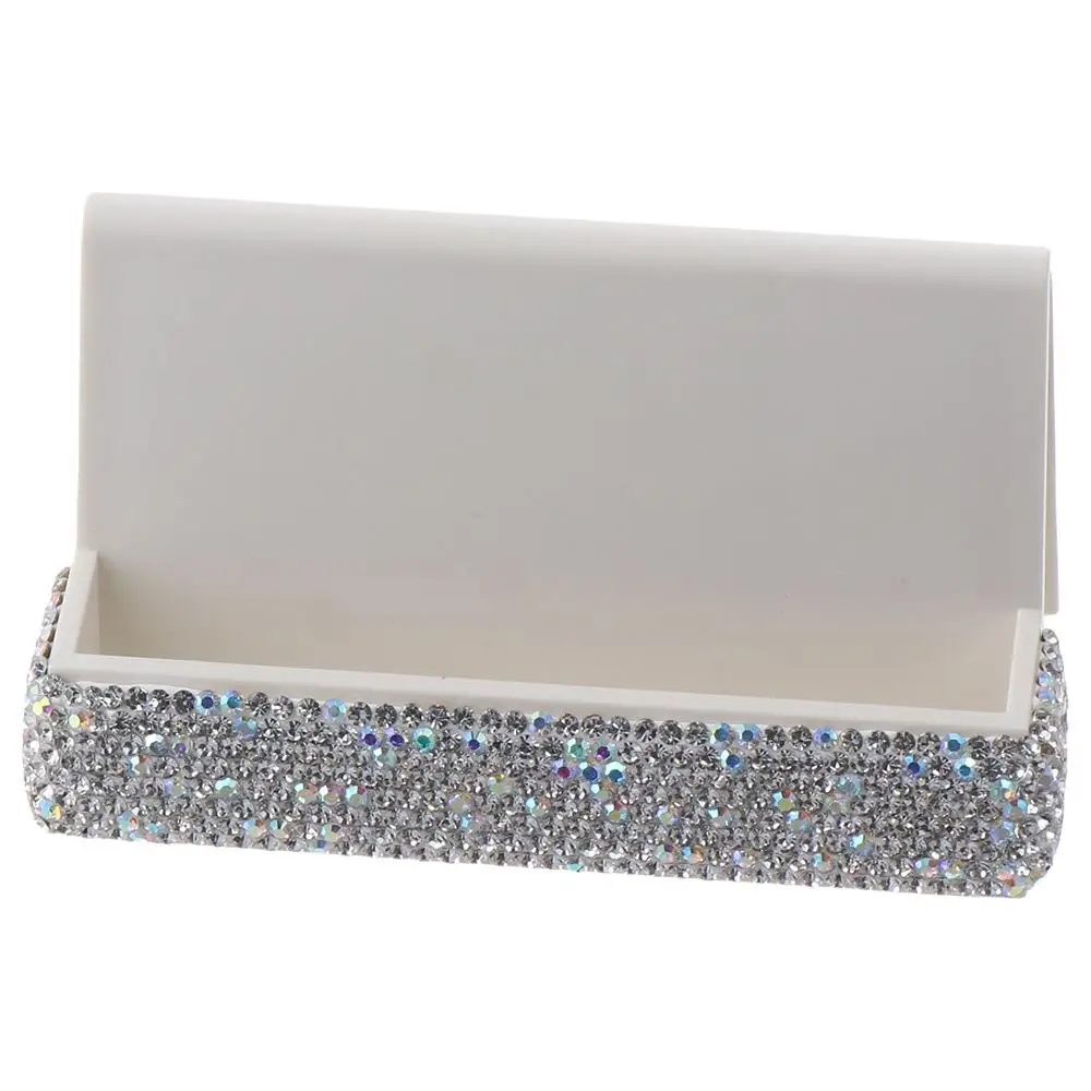 Bling Business Card Holder Desktop Decoration White Crystal Card Display Desktop Rhinestone Card Storage Home