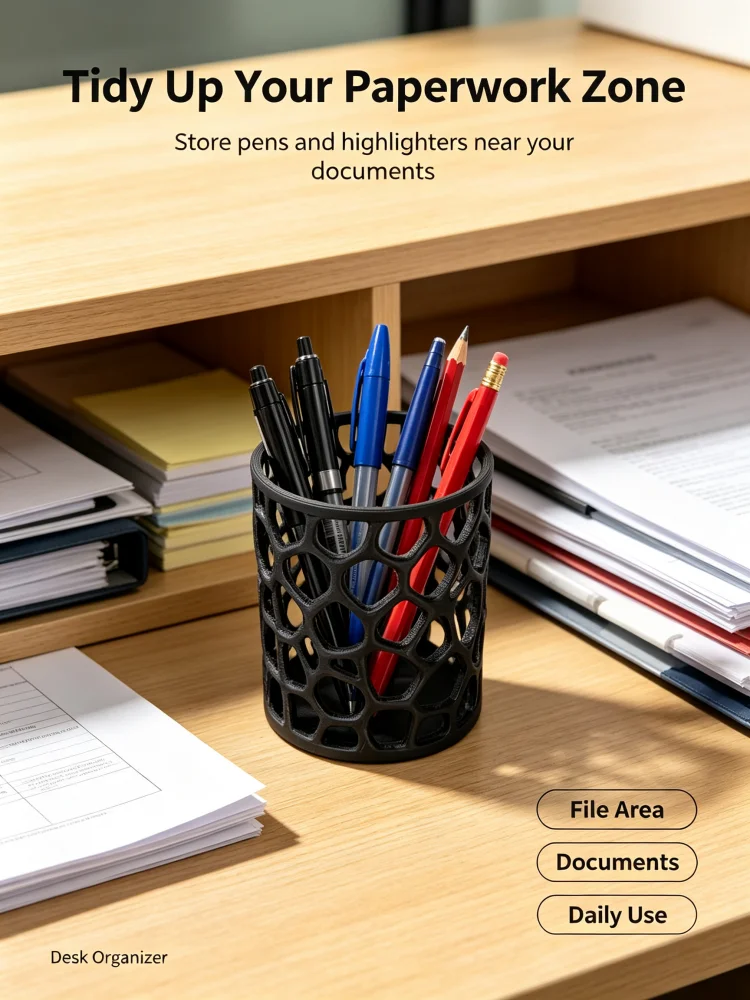 Cylindrical Honeycomb Pen Holder 3D Printed Pla Black Hollow Pen Holder Open Grid Desktop Pen Stand Home Office Stationery Organizer School Student Pen Storage Container Conference Room Desktop Organizer Minimalist Industrial Style Desktop Decoration Lightweight Large Capacity Pen Storage Tube Desktop Storage Supplies Geometric Mesh Pen Holder Teacher's Desk Accessories Study Desk Desktop Organization Essentials
