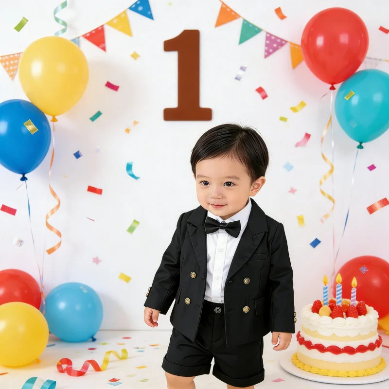 

Boys' Summer Suit Set, Stylish British Style, Flower Boy's One-Year-Old Formal Wear, High-End Birthday Party Outfit