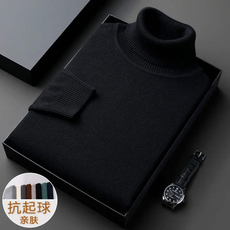 Winter New Sweater Men's Turtleneck Solid Color Thickened Men's Top Loose Knitted Sweater