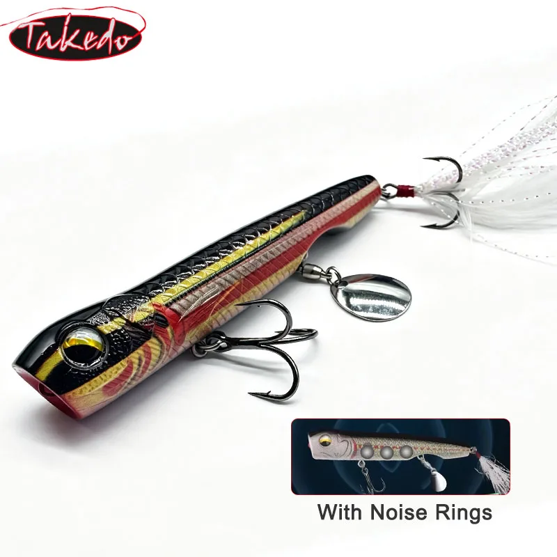 TAKEDO 10G Top Water Popper Fishing Lure Hard Bait With Bearing Swiver Spoon Treble Hook Artificial Bait Wobbler for Bass Trout view 3