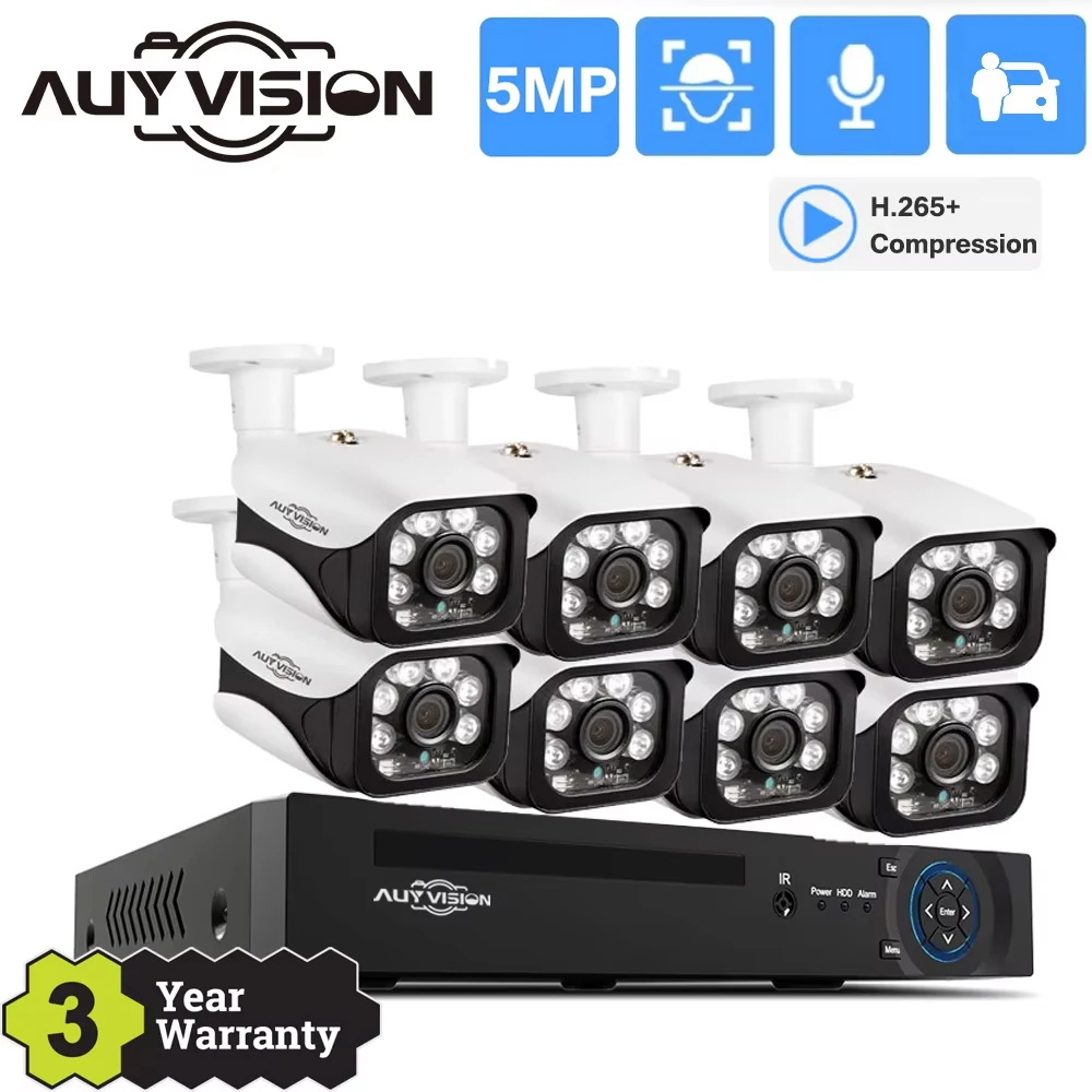 5MP Face/Human/Car detect POE AI IP Camera System Kits 8CH H.265+ 4K NVR Audio CCTV Security Surveillance Cameras Set