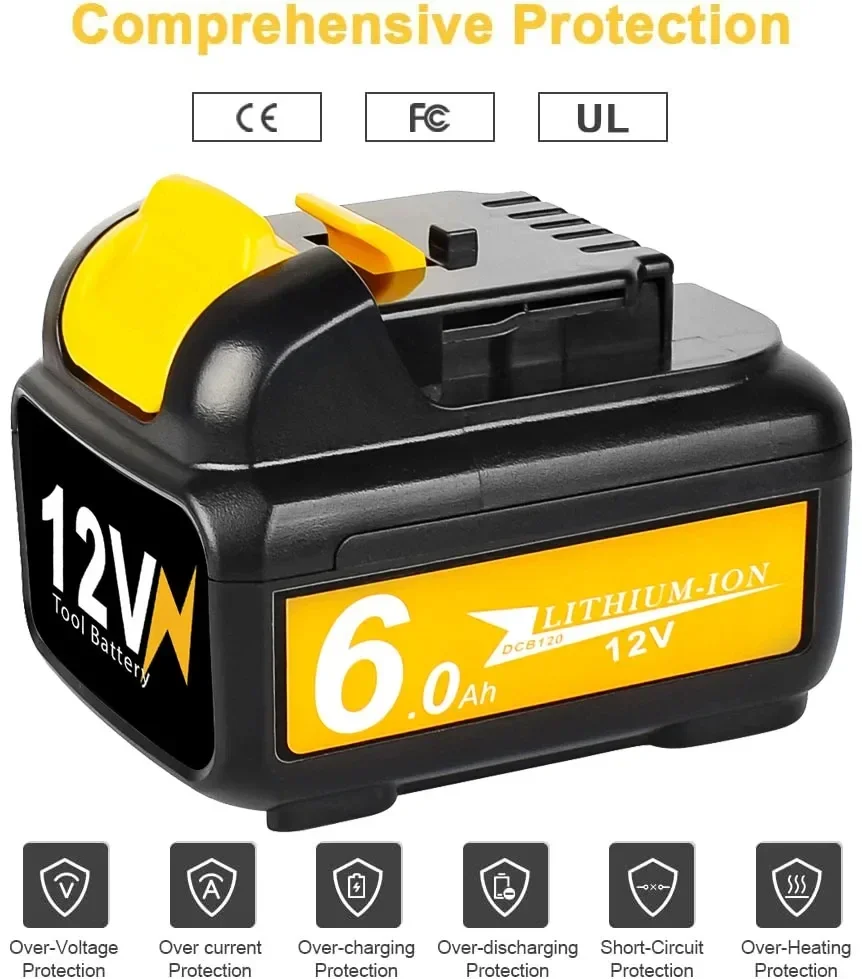 12V 6000mAh Battery For Dewalt Rechargeable Battery DCB120 DCB127 DCB121 DCB119 DCR020-GB DCF815D2 Power Tool Battery For Dewalt