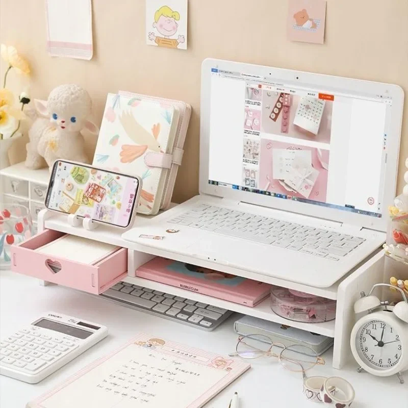 Office Supplies  Desktop Computer Monitor Height Rack Office Girl Heart Organizer Bedroom Desk Rack Stationery Storage Supplies