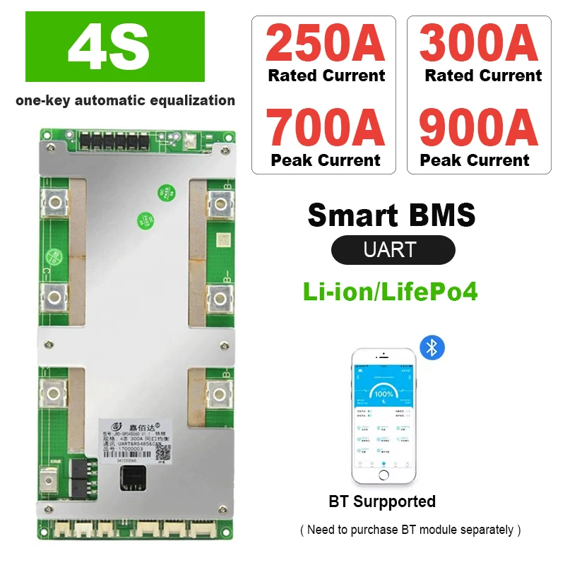 JBD Smart BMS 4S Large Current Lithium Battery Protection Board LiFePo4 12V 250A 300A UART Charging Balance RV UPS Inverter