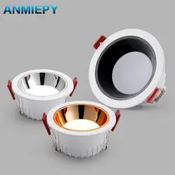 Downlights LED anti-reflexo embutidos, lâmpadas de fundo, luzes de teto, 7W, 9W, 12W, 15W, 18W, 5W, 24W, 30W, 220V, AC85 ~ 265V