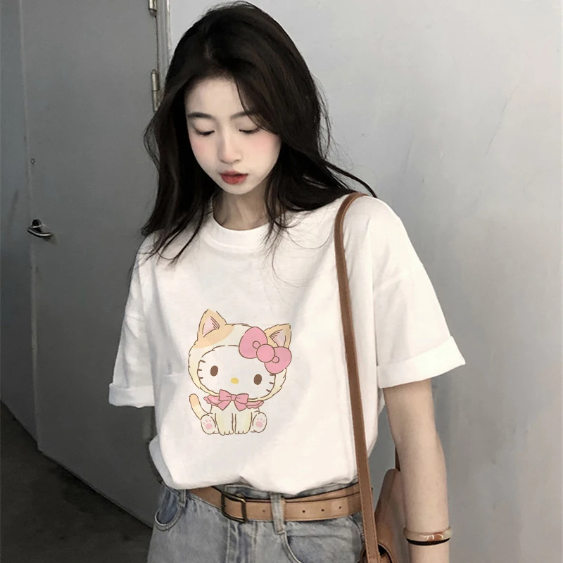 

Hellokittys Women T-shirt Pochaccos Cartoons Tee Shirts Anime Kawaii Casual Clothes Cotton Streetwear Tosp Unisex Short Sleeve