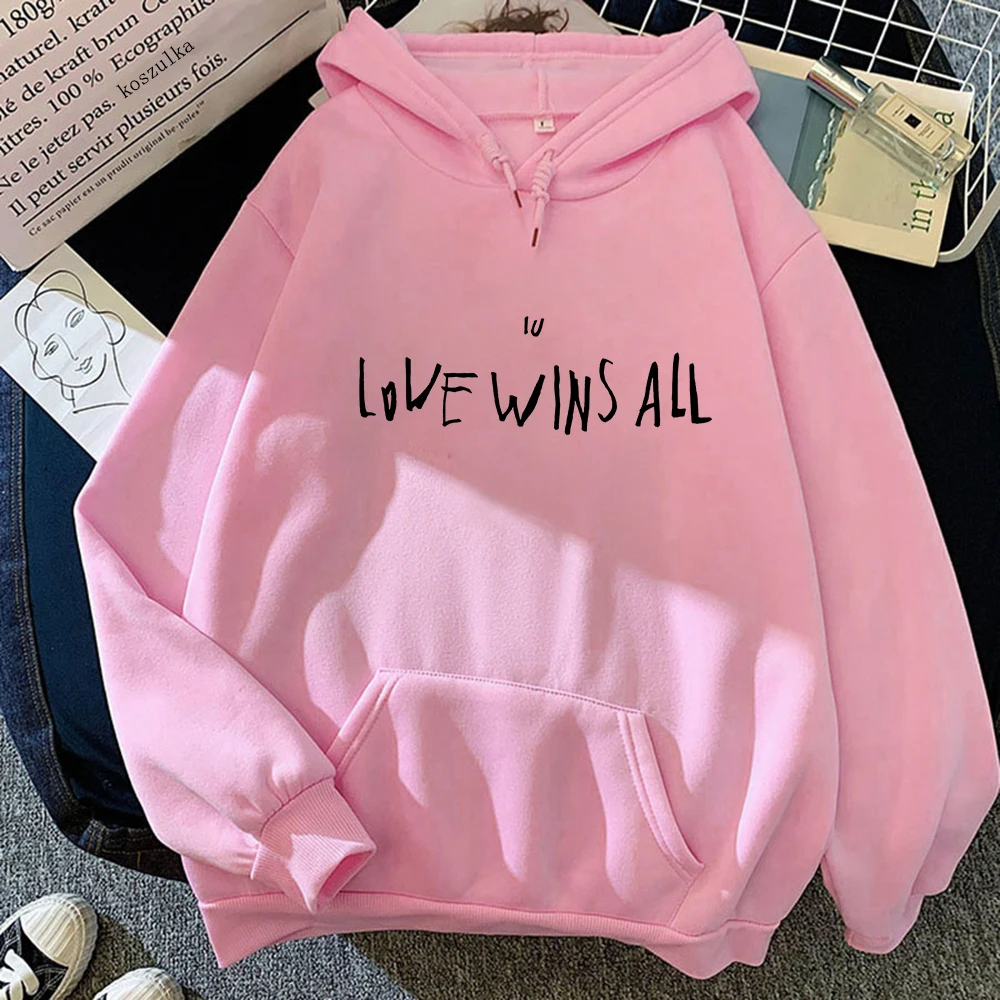 2024 New IU Love Wins All Letter Print Hooded Men Women Four Seasons Hoodies Plus Size Sweatshirt Korean Style Unisex Streetwear