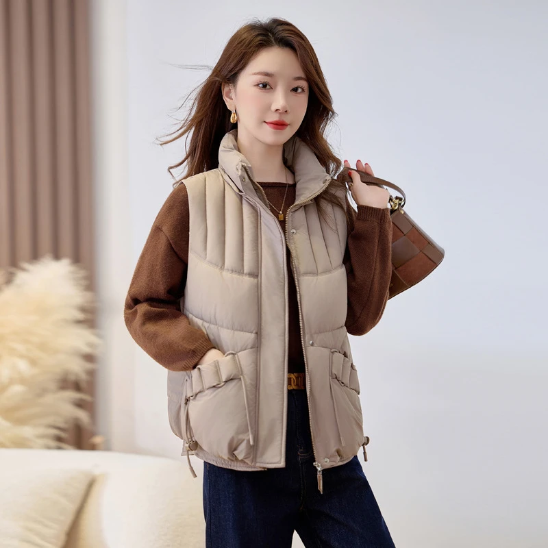 جديد خريف وشتاء 2025 صدرية نسائية فضفاضة مبطنة بجيب حبل مع قلنسوة وياقة ثابتة وسترات قصيرة من القطن #1