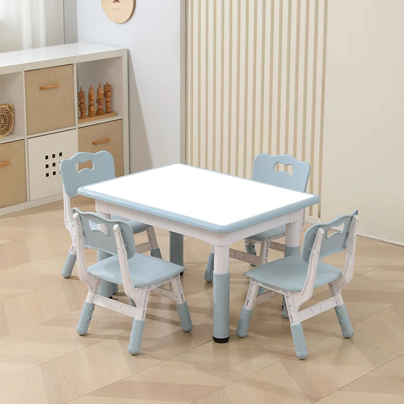 Blue rectangular children's activity table Durable PE plastic children's study table Suitable for preschool school furniture