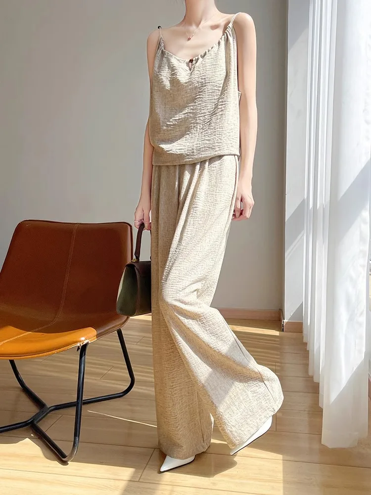 

New 2026 Women's High Waist Loose Fit Thin Linen Wide Leg Pants Casual Straight Cut Trousers Versatile Long Pants Spring Coll...