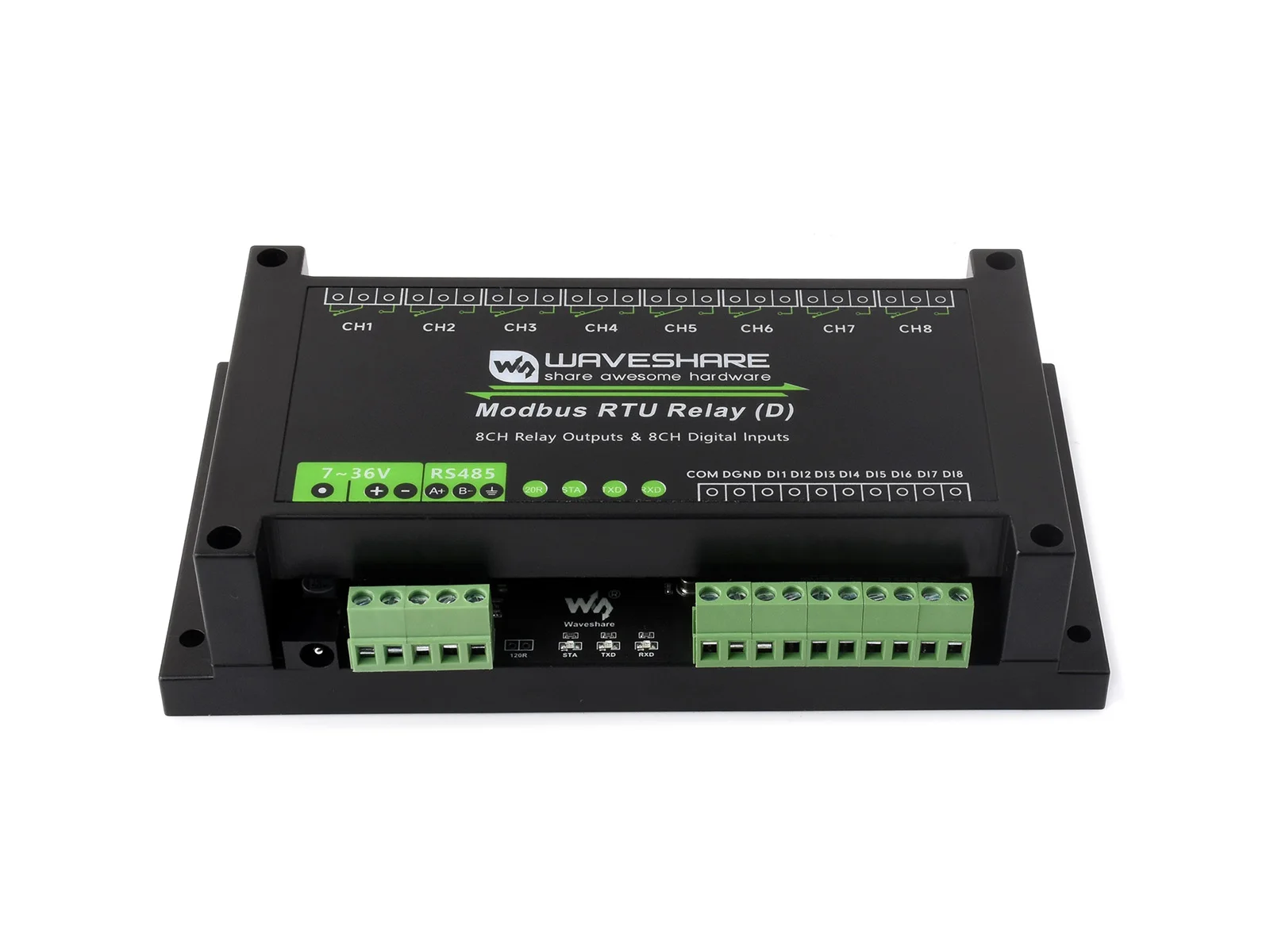 Imagem -02 - Módulo de Relé Industrial Modbus Rtu de Canais com Entrada Digital e Interface Rs485 Circuitos de Proteção Multi Isolamento 736v