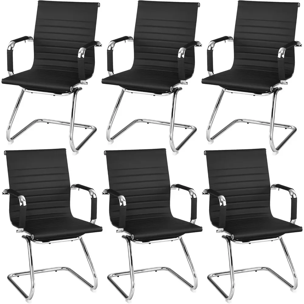 Conference Chairs Set of 6 with Protective Arm Sleeves & Sled Base, Modern PU Leather Classic Mid Back Guest, Conference Chairs