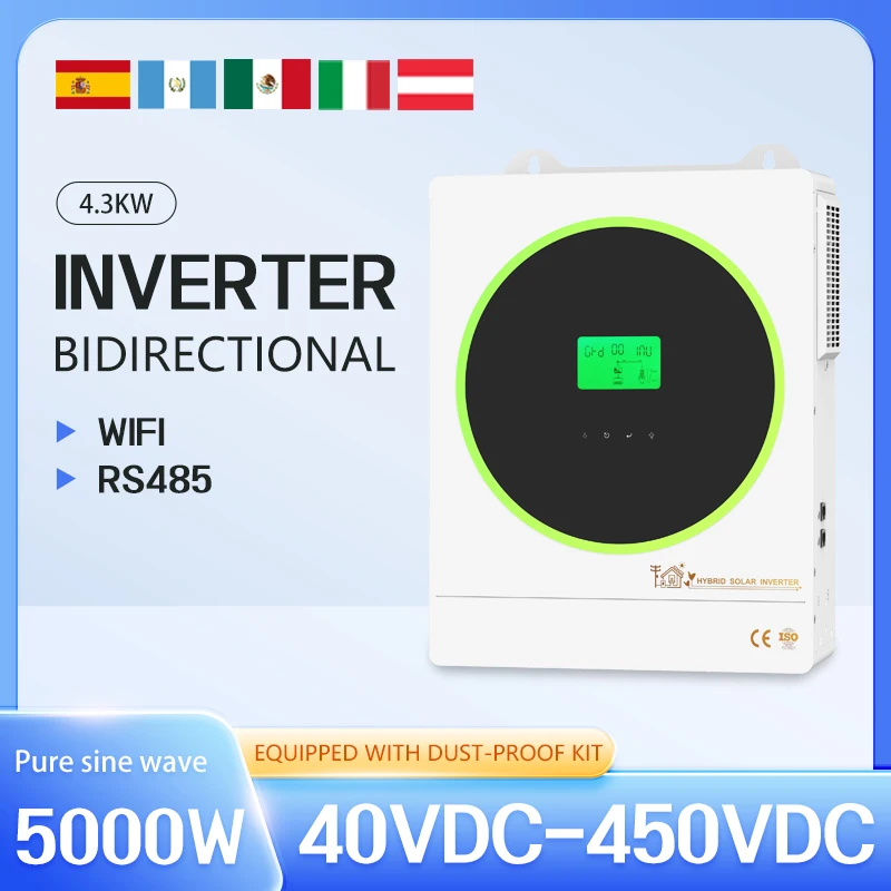 100% Efficient Hybrid Grid Solar Inverter4.3kW MPPT Dual-Phase Pure Sine Wave USB Communication Port for Home Use