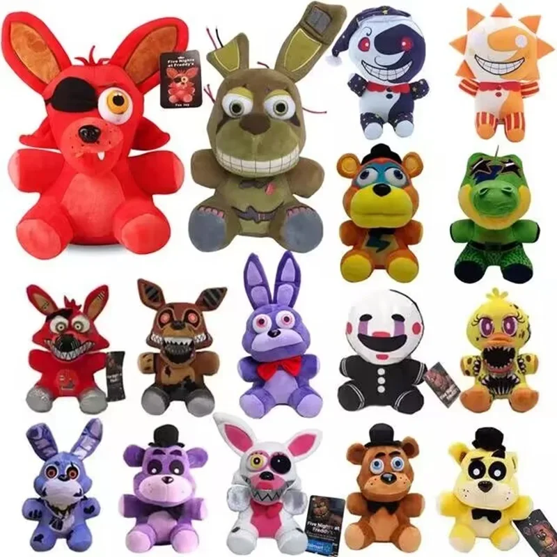 Juguetes de peluche FNAF para niños, peluches Kawaii Freddys, Animal Foxy Bonnie Bear Ribbit, regalo de cumpleaños, 18cm