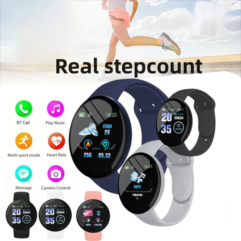 2024 nuovo braccialetto intelligente D18 Real Step Count Fashion Alarm Watch Bluetooth Music Fitness Tracker sport Smartwatch Android