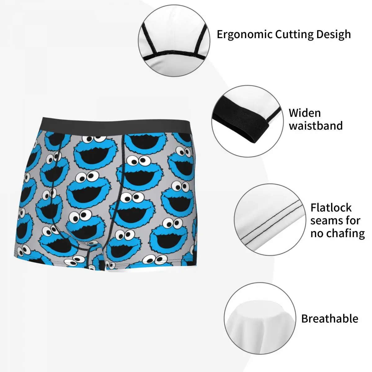 Custom Cookie Monster Face Cartoon Boxers Shorts Men\'s Sesame Street Briefs Underwear Novelty Underpants