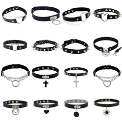 New Gothic Punk Chocker Hip Hop Rock Sexy Black Faux Leather Rivets Necklace Women Teens Girls Fashion Jewelry Gifts Accessories