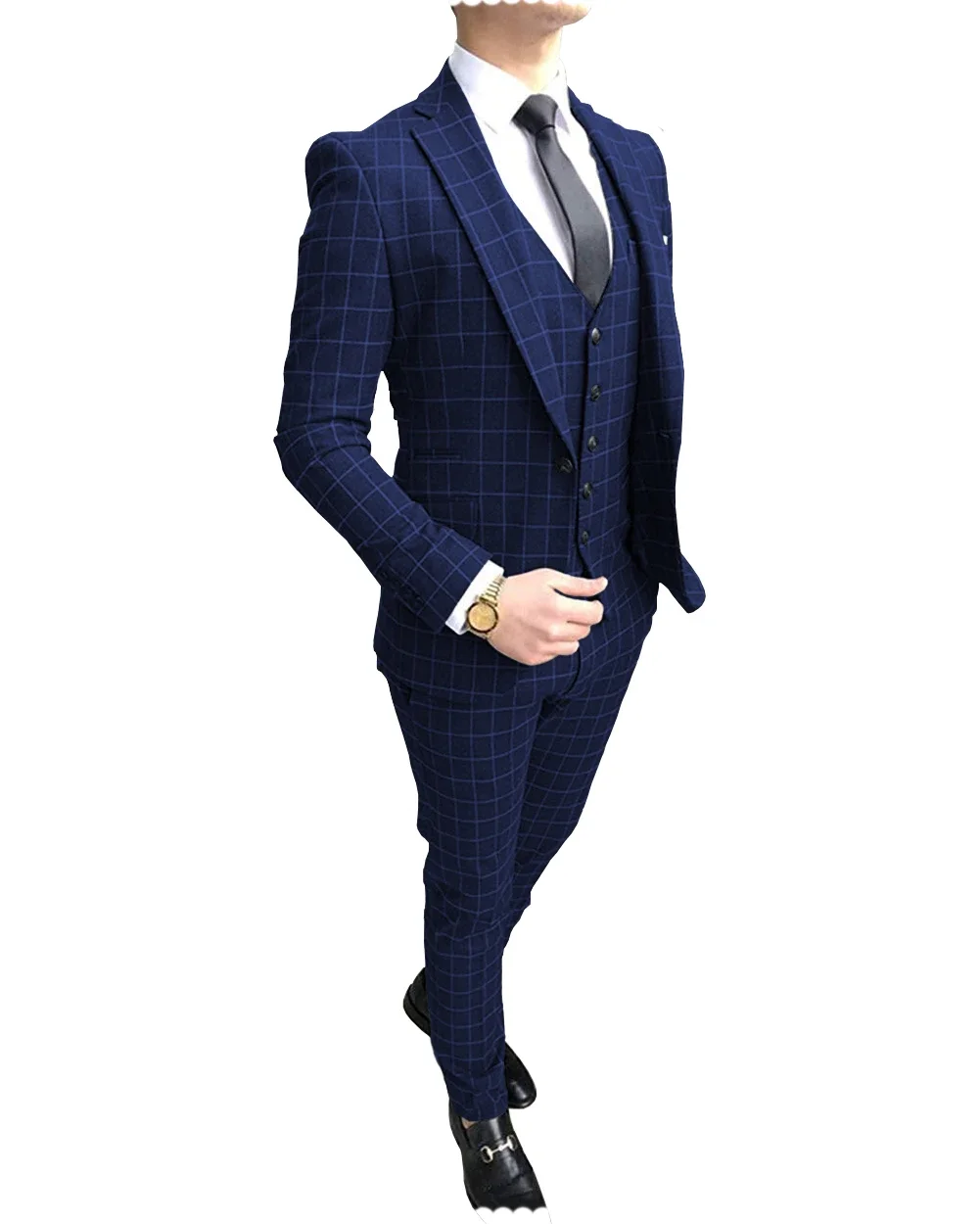 

Men Suits for Wedding Formal 3 Pieces Tuxedos Costume Homme Business Suits Groom Check Pattern Tuxedos(Blazer+Pants+Vest)