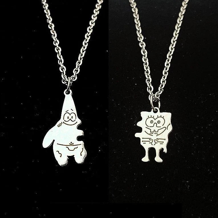

Ожерелье Губка Боб Патрик звезды пара милая мультяшная цепочка до ключиц хип-хоп модные ювелирные изделия аксессуары Подвеска чокер подарки