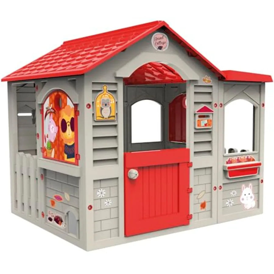 Grand Cottage XL 's Outdoor House for outdoor play, durable plastic, beige with red roof, easy assembly