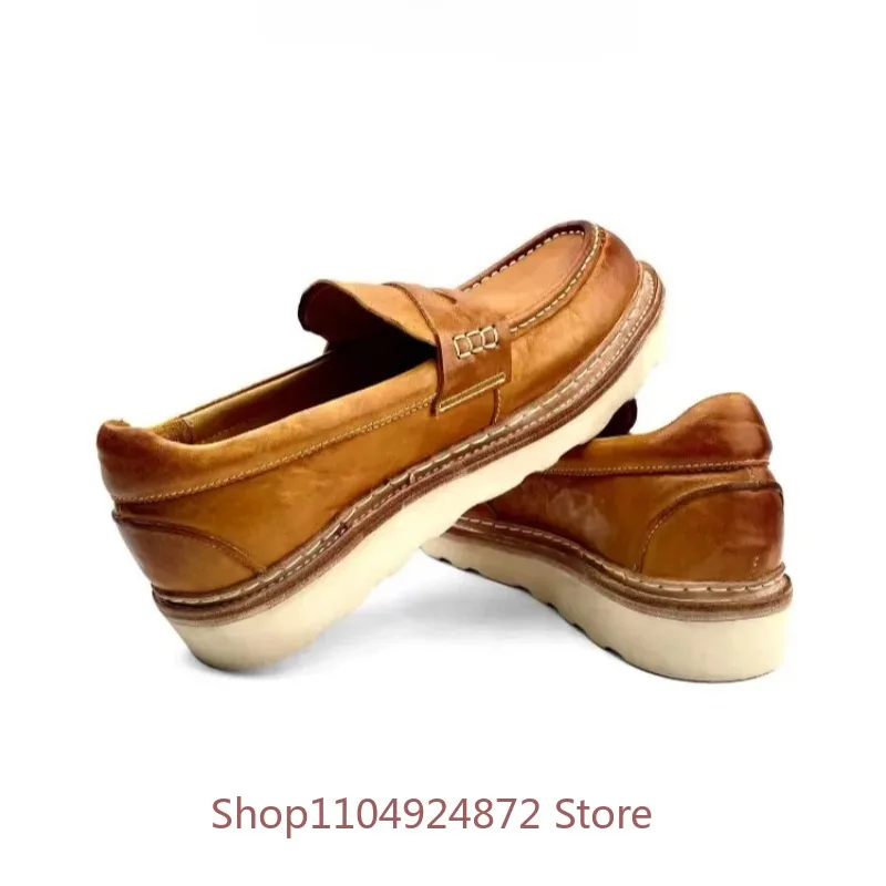 Designer Luxury Height Increasing Loafers Men's Shoes Genuine Leather Slip on Thick Soled Casual Platform Leather Shoes Male