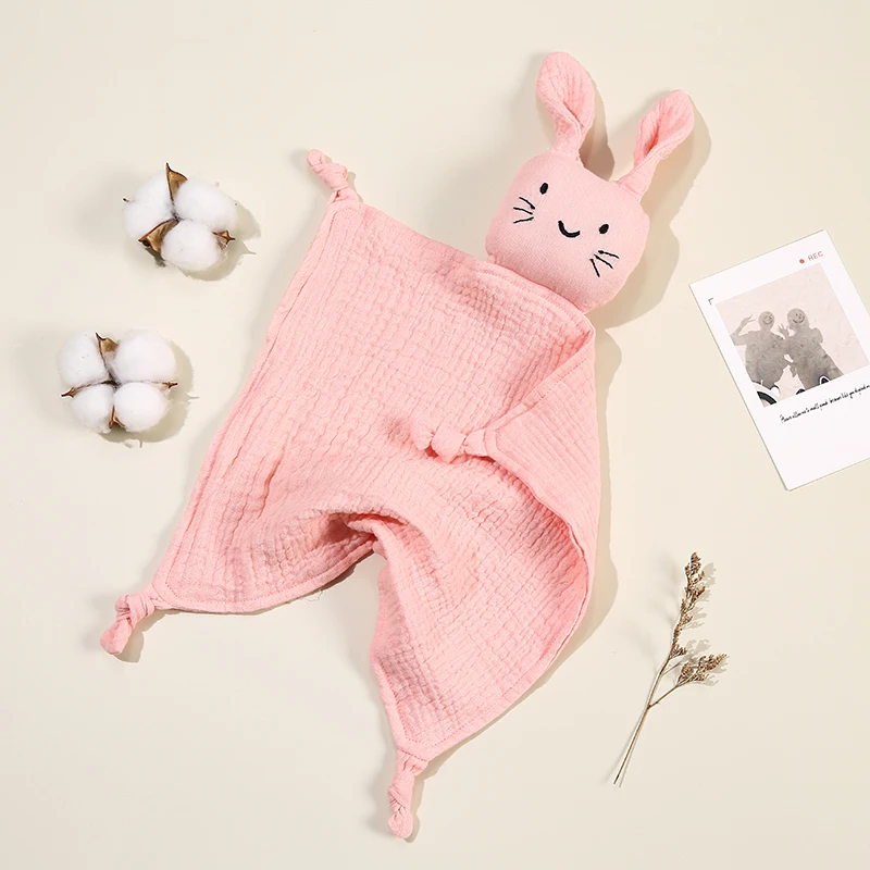 Baby Cartoon Kaninchen Baumwolle Musselin Tröster 30*30CM Nette Neugeborene Baby Schlafen Puppen Decken Infant Squale Rülpsen kleidung Lätzchen – Detail 2