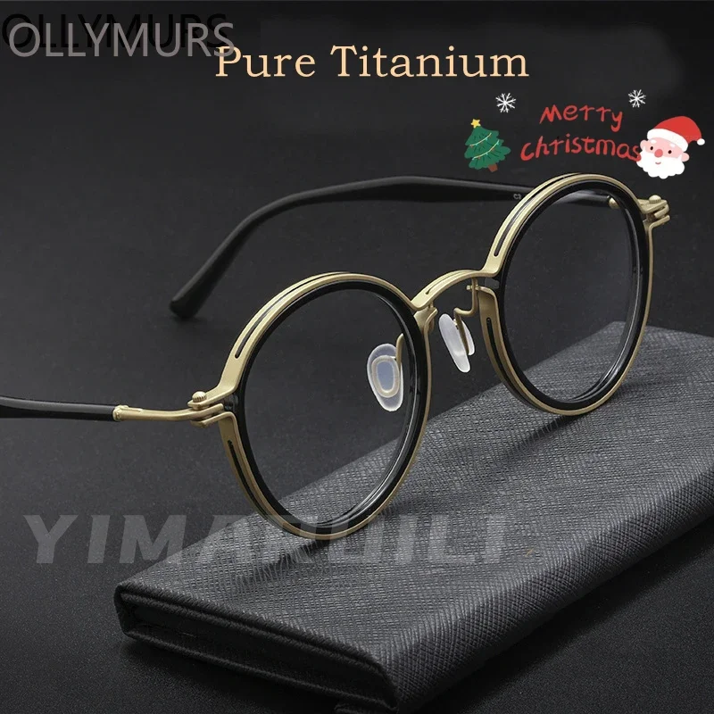 

KIZN Ретро пластина из чистого титана, круглая оправа для очков, сверхлегкая и удобная оптическая оправа для очков по рецепту H33088