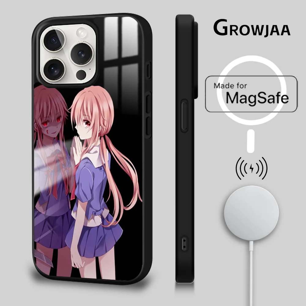 Future Diary M-Mirai N-Nikki Phone Case For iPhone 16 15 14 13 12 11 Pro Max Plus Mini Magsafe Mirror Wireless Magnetic Cover