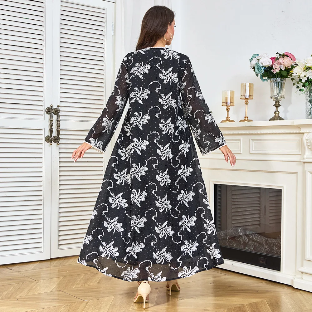 فستان نسائي طويل إسلامي رقيق مطرز في الشرق الأوسط فضفاض البندول رداء إسلامي فستان غريب