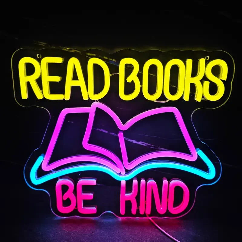 Read Book Be Kind Neon LED Sign Let's Read Letter Room Decoration For Study Library Reading Room Kids' Room Dimmable Wall Decor