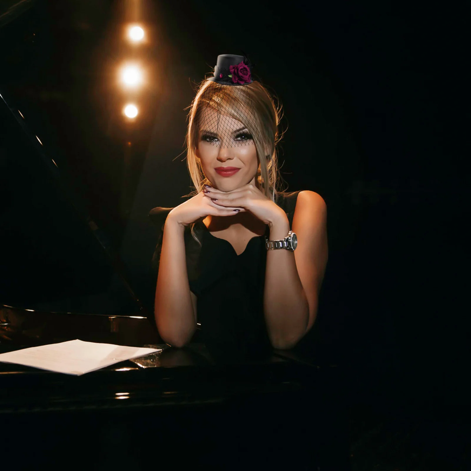 

Винтажная мини-сетчатая шляпа с красной розой, заколка для волос, атласная ткань, легкий вечерние аксессуары для волос, сетчатая шляпа с розой, зажим