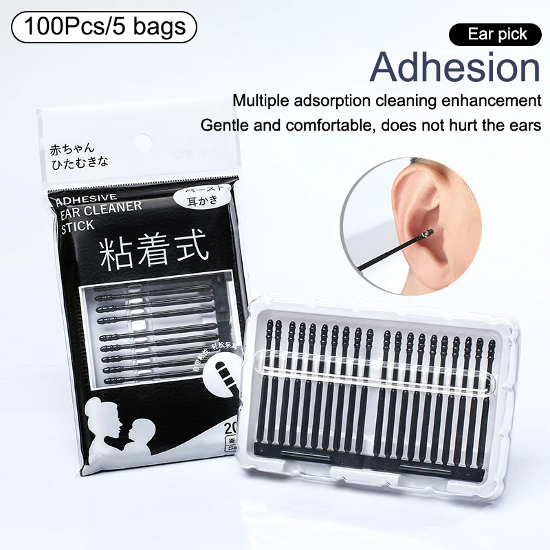 100 Stuks/5 Zakken Wegwerp Sticky Oor Wattenstaafjes Oorreiniger Zachte Siliconen Oorsmeer Removal Tool Oorsmeer Remover Ouders volwassen Kid