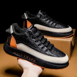 Men's Vulcanized Shoes Genuine Leather Casual Shoes Luxury Men's Flat Shoes Men's Non-slip Thick-soled Sneakers Tenis De Hombre