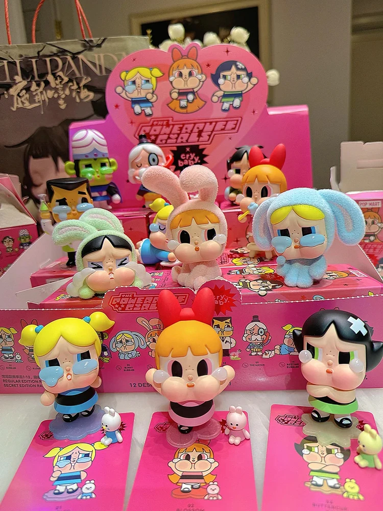 Hot Crybaby Powerpuff Girls Blossom Bubbles Buttercup Series Anime Figure Pvc Model Doll Toys Birthday Girl Kawaii Xmas Gifts