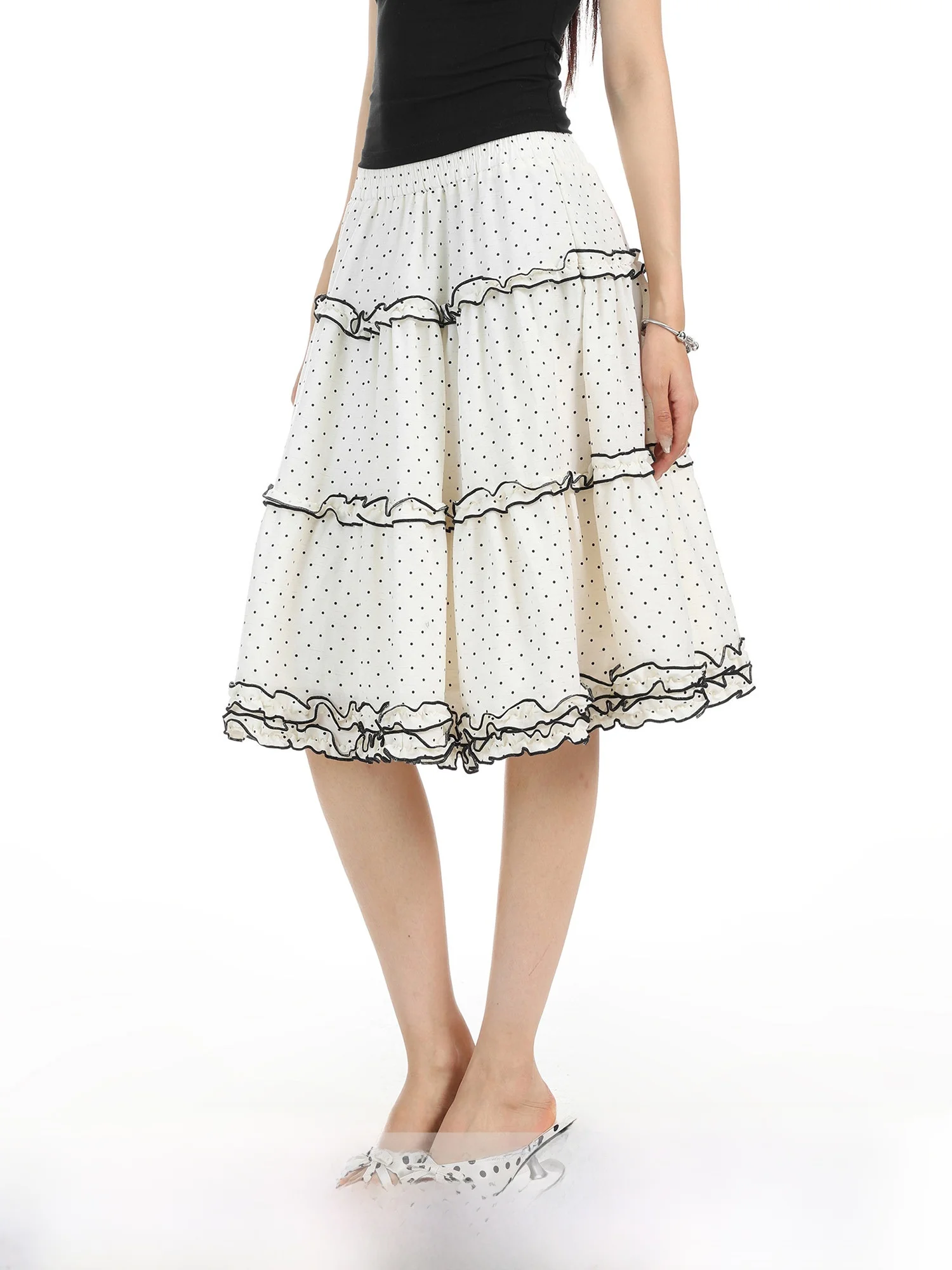 

Корейская женская пышная юбка-трапеция в горошек с эффектом утяжки, скрывающая бедра, для повседневной носки