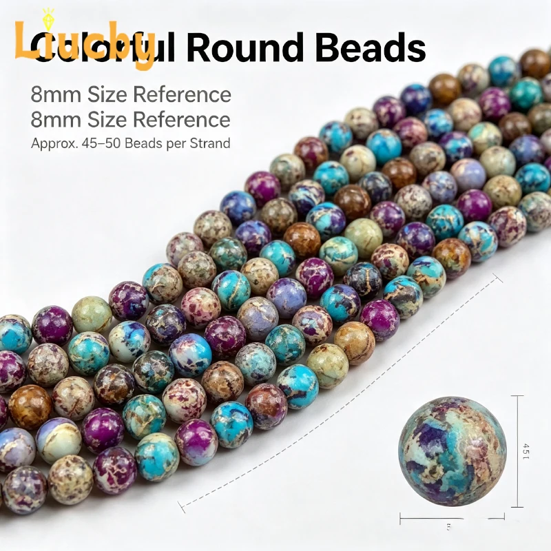 Mixed Color Natural Stone Patterned Stone Purple Blue Round Bead for Jewelry Making DIY Accessories Bracelet 15' Inch 4/6/8/10mm