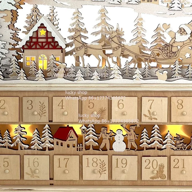 Christmas Wooden Forest Sleigh Bridge Lights Countdown Calendar Ornaments Decoration Gifts