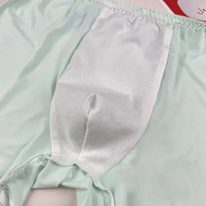 Slip boxer da uomo in seta di ghiaccio morbido con papillon rosa Sissy Mutandine a vita bassa Spettacolo dal vivo Costumi sexy da ballo Costumi sexy per feste BF