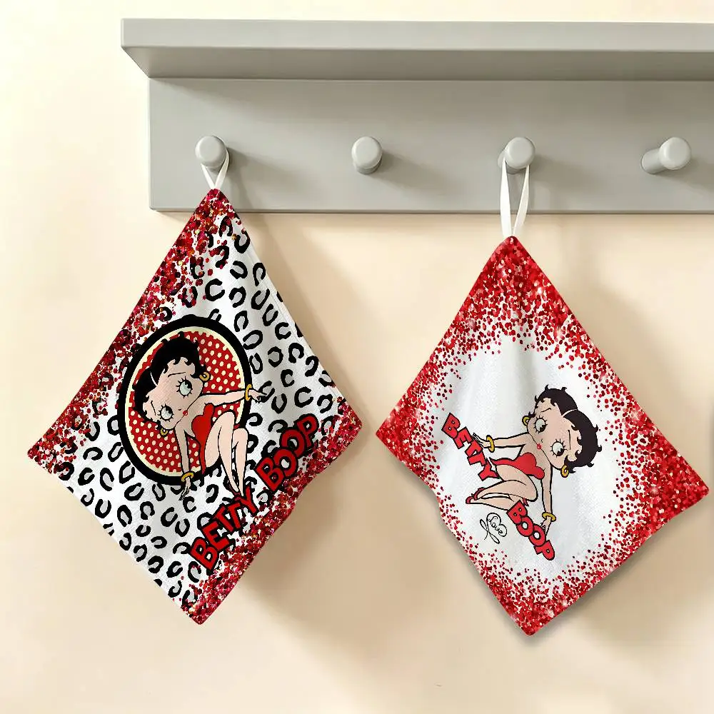 Cartoon B-Betty B-BoopES Polyester Cotton Hanging Kitchen Towel, Skin Friendly Hand Wiping Towel for Hotel Cafe Household