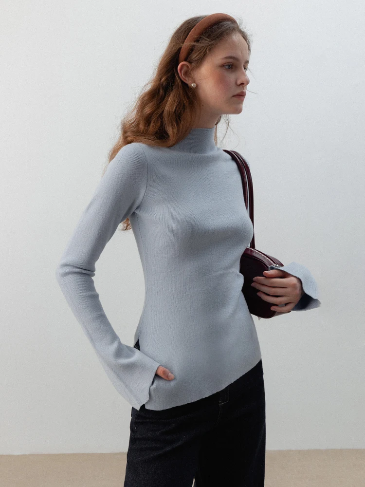 

Pure Color High Ne Knitted Base irt Women's Slim Fit Sle Autumn Commute Faionable Top EGGKA Design Sensation