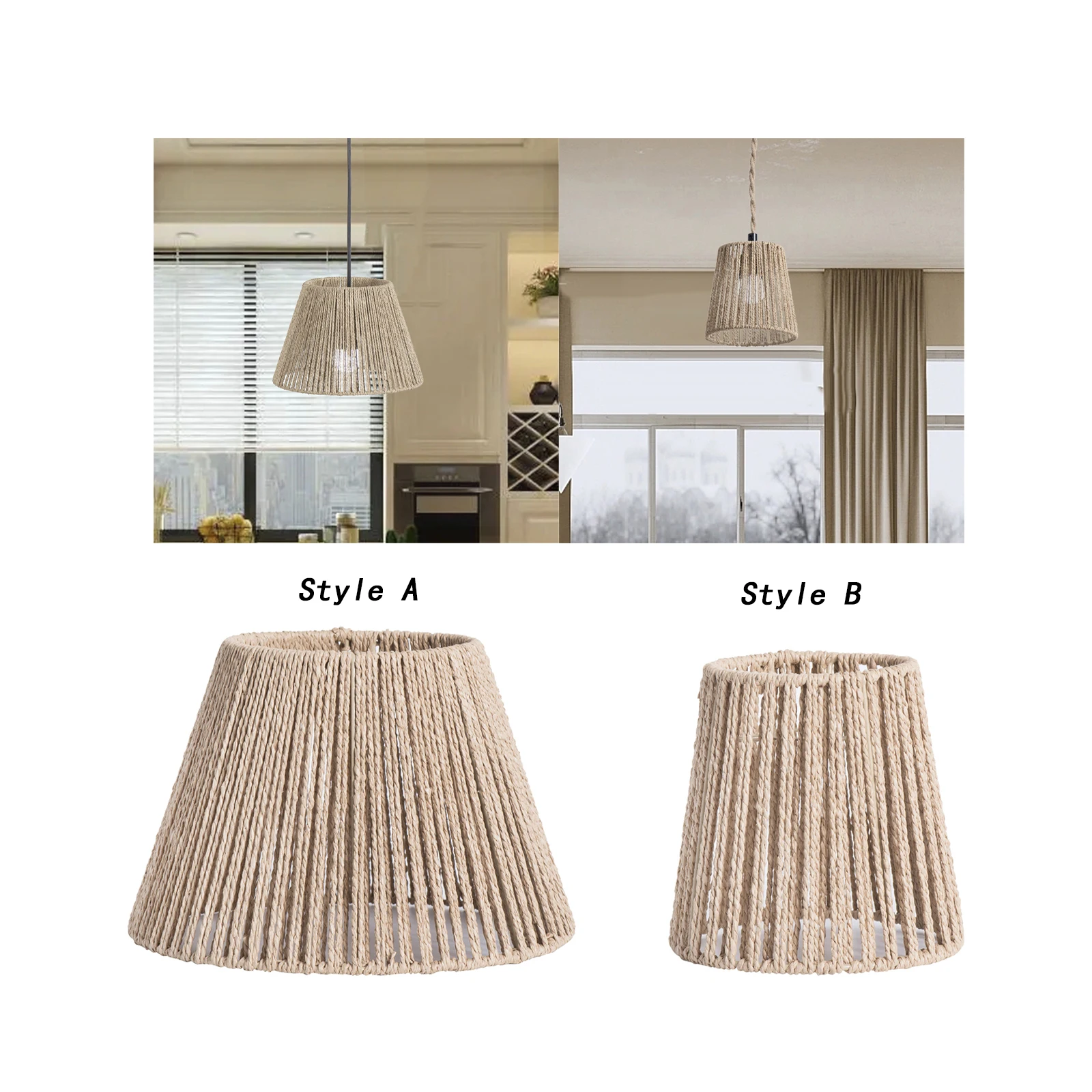 

Woven Lampshade Pendant Light Fixture Handmade Rope Weave Retro Chandelier Light Cover for Bedroom Dining Room Kitchen Home Cafe