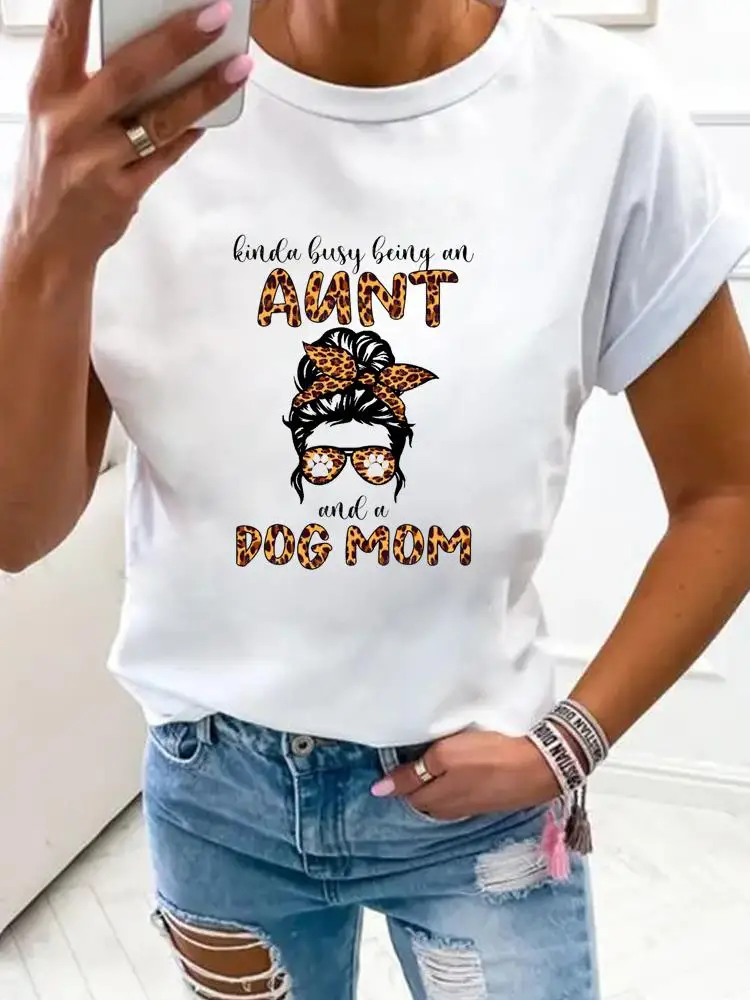 Women Mom Leopard Letter Face Mother Fashion Clothes Print T Shirt Clothing Summer Basic Top Short Sleeve Tee Graphic T-shirts