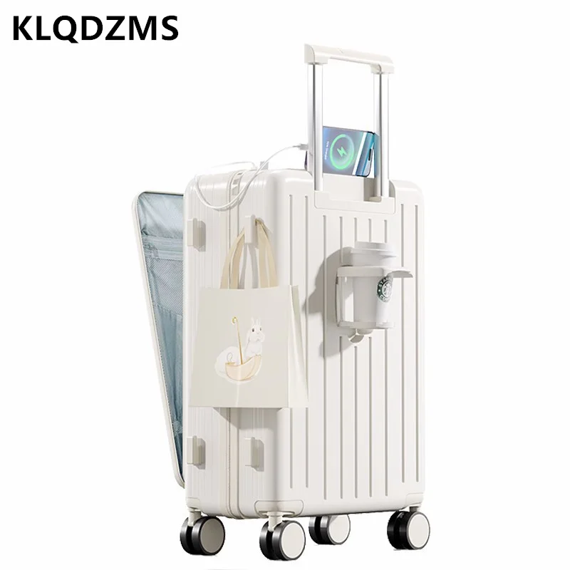 KLQDZMS 20\'\'24\'\'26\'\' Inch Front Opening Multifunctional Student Luggage High-quality Universal Wheeled Boarding Suitcase